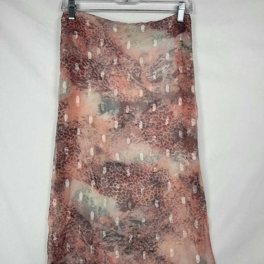100% Silk Sheer Scarf Pink Animal Print Metallic Jacquard Dot Long Wrap